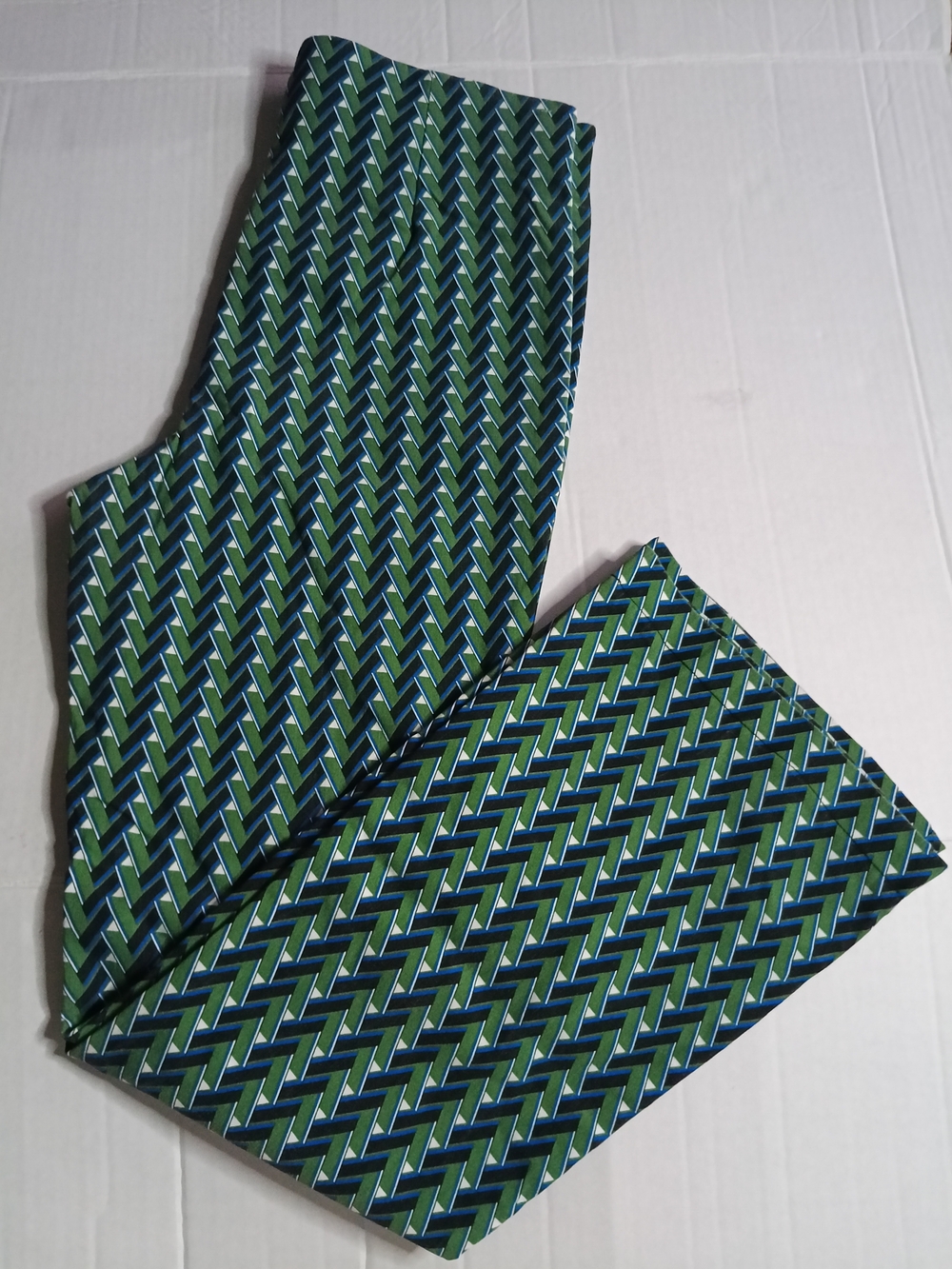 Zara Green Blue Chevron Pants with Black Waistband